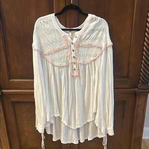 Free People White and Pink Tunic Top